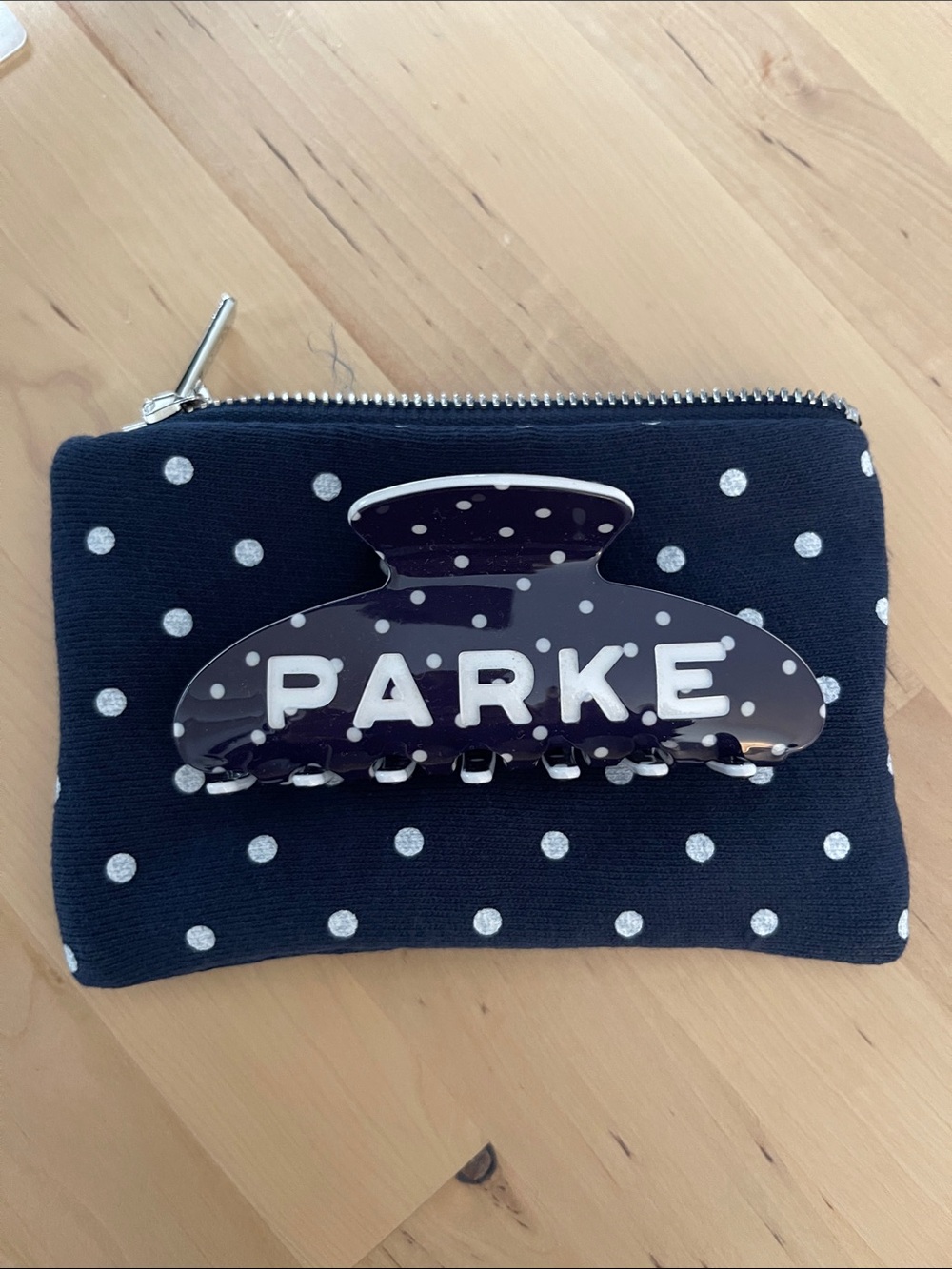 Parke navy polka dot claw clip
